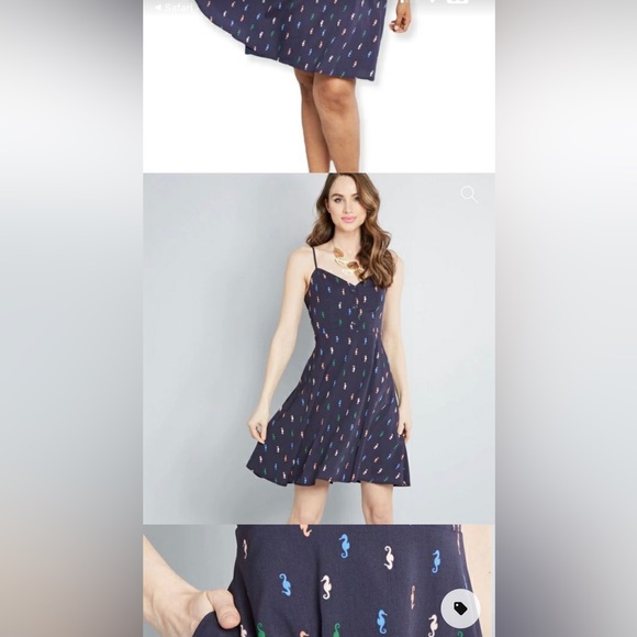 NWOT ModCloth Living Lightheartedly Navy Seahorse Pattern Sundress w/pockets 00 - Picture 6 of 6